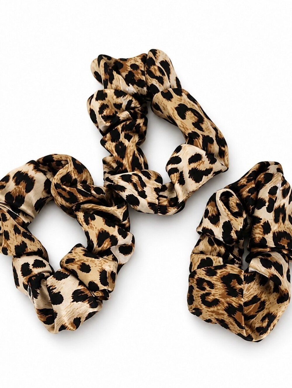 DEW Leopard-Print Satin Scrunchie Set in Brown, Black, Cream NEVER WORN!